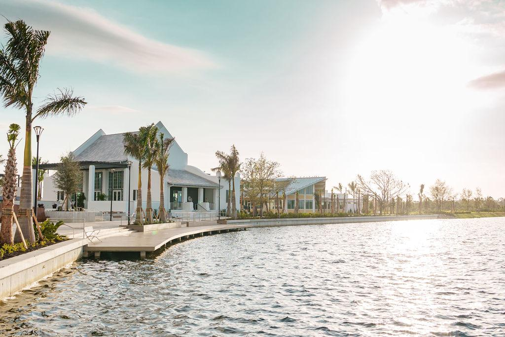 Wellen Park lakefront homes at sunset