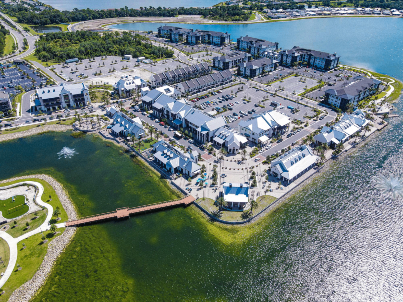 Waterside Place at Lakewood Ranch aerial view of lakefront town center