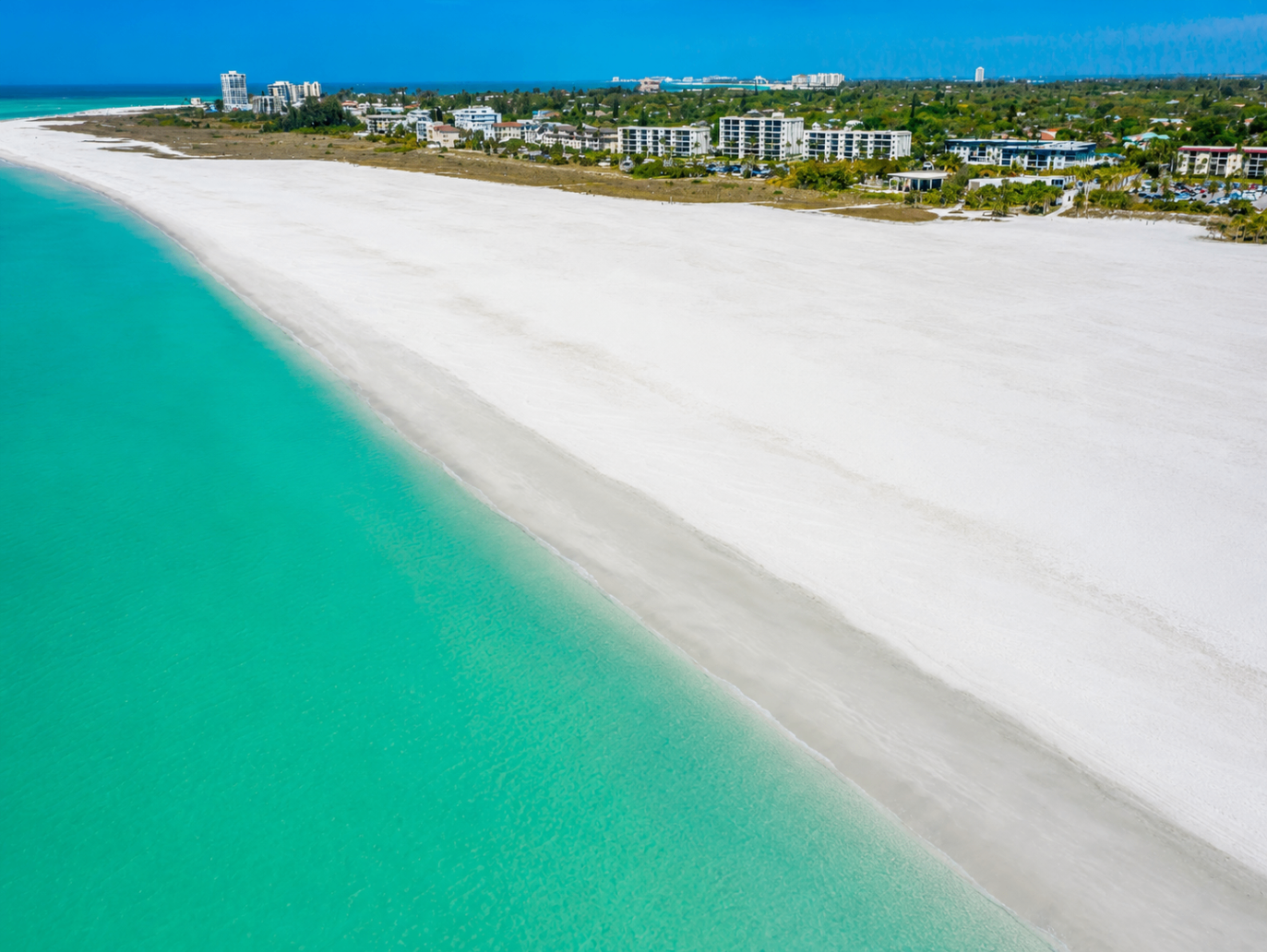 Siesta Key beach — white quartz sand shoreline with turquoise Gulf water